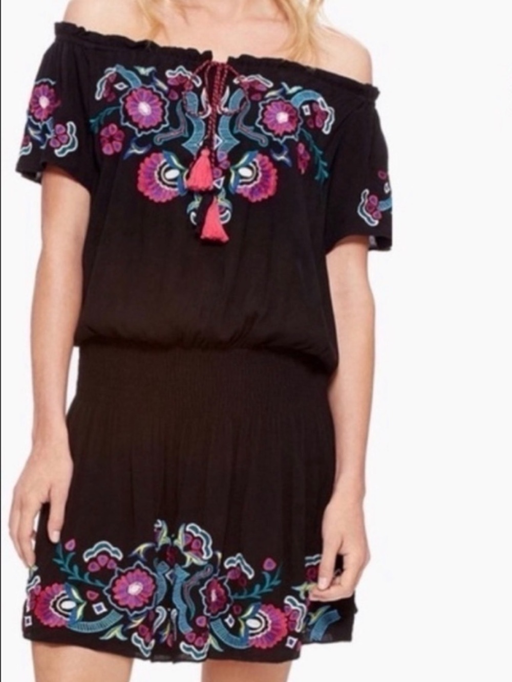 PARKER Tammy Embroidered Smocked-Waist Mini Dress